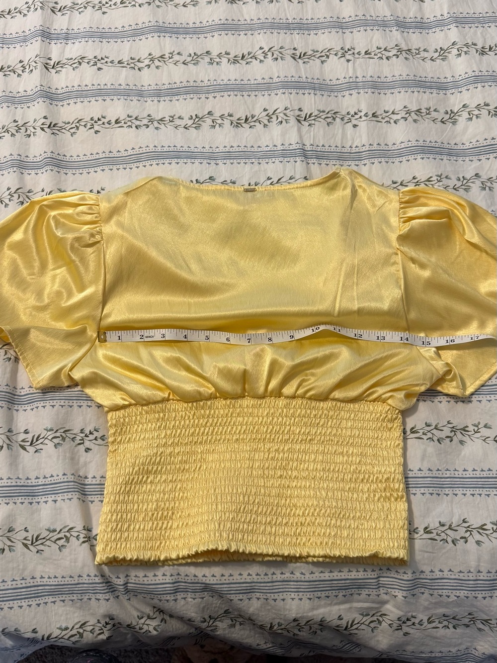 Guess Yellow V-Neck Smocked Waist Women’s Top - Picture 6 of 6